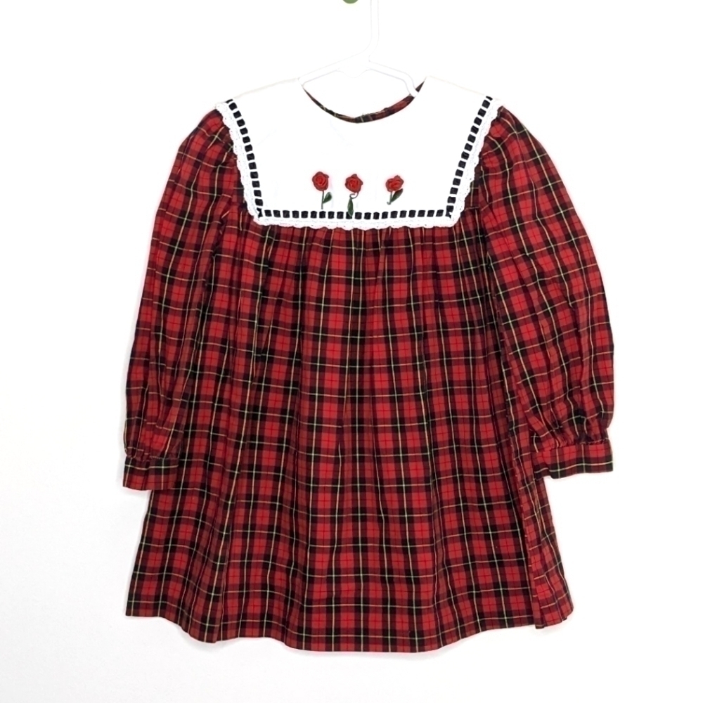 Vintage Bonnie Jean Flower Rose Plaid Dress 4